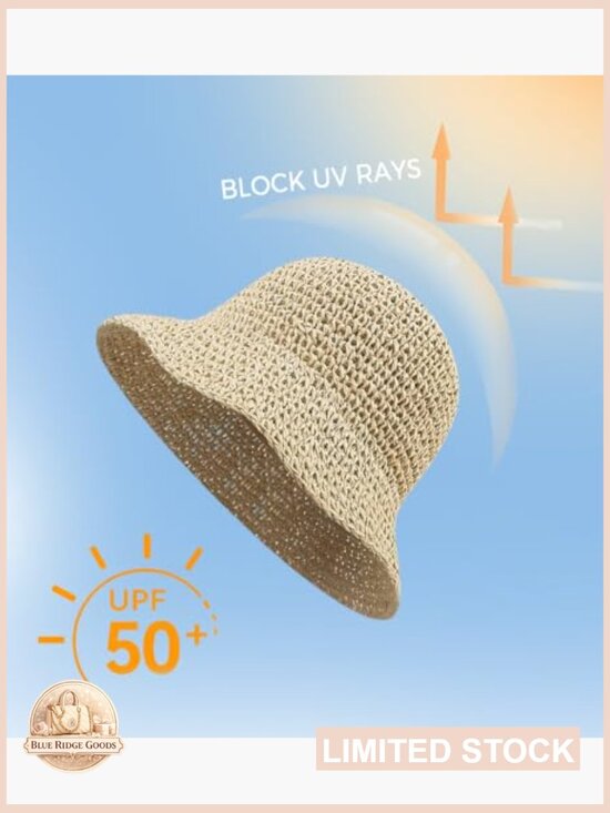 Women Straw Sun Hat Packable Foldable Floppy Wide Brim Beach Bucket Hat UV main image 4